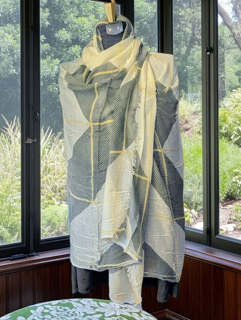 UNMADE Copenhagen 2016 Luxury Brushed Cotton Silk Shawl Wrap Gray Yellow 44